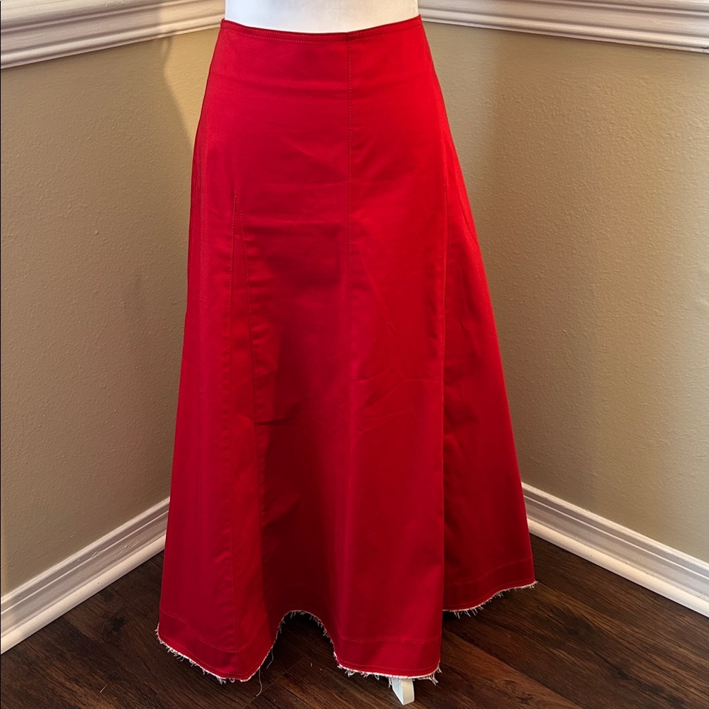 Anthropologie Beatrice B Red Skirt with Cream Frayed Hem